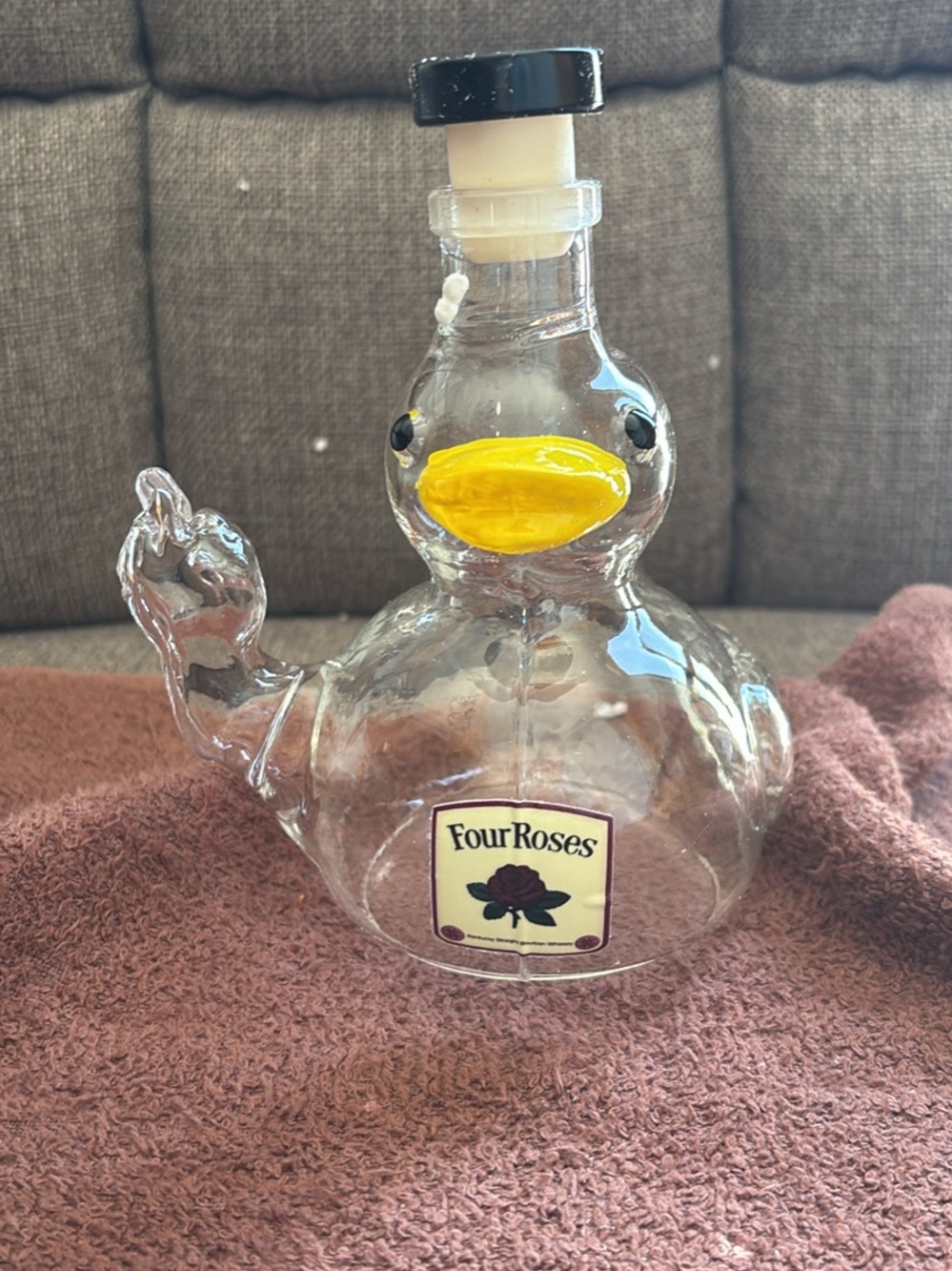 Four Roses Duck-Shaped Glass Bottle with Yellow Beak